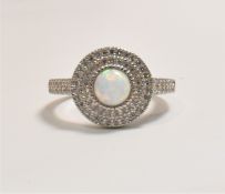 SILVER ART DECO STYLE SYNTHETIC OPAL & CZ TARGET R