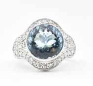 ART DECO STYLE AQUAMARINE & DIAMOND RING