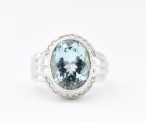 ART DECO STYLE AQUAMARINE & DIAMOND RING