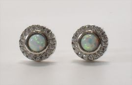 PAIR OF SILVER OPAL & CZ STUD EARRINGS