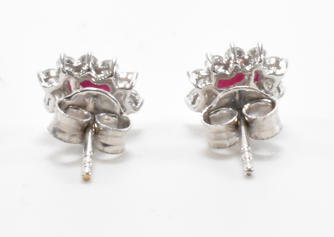 PAIR OF WHITE GOLD DIAMOND & RUBY CLUSTER EARRINGS - Image 4 of 5