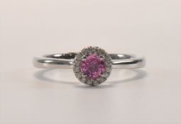 HALLMARKED 9CT GOLD PINK SAPPHIRE & DIAMOND RING