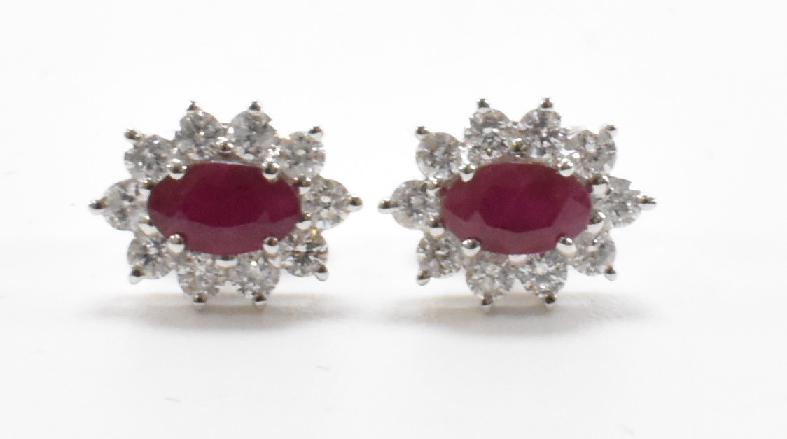 PAIR OF WHITE GOLD DIAMOND & RUBY CLUSTER EARRINGS - Image 2 of 5