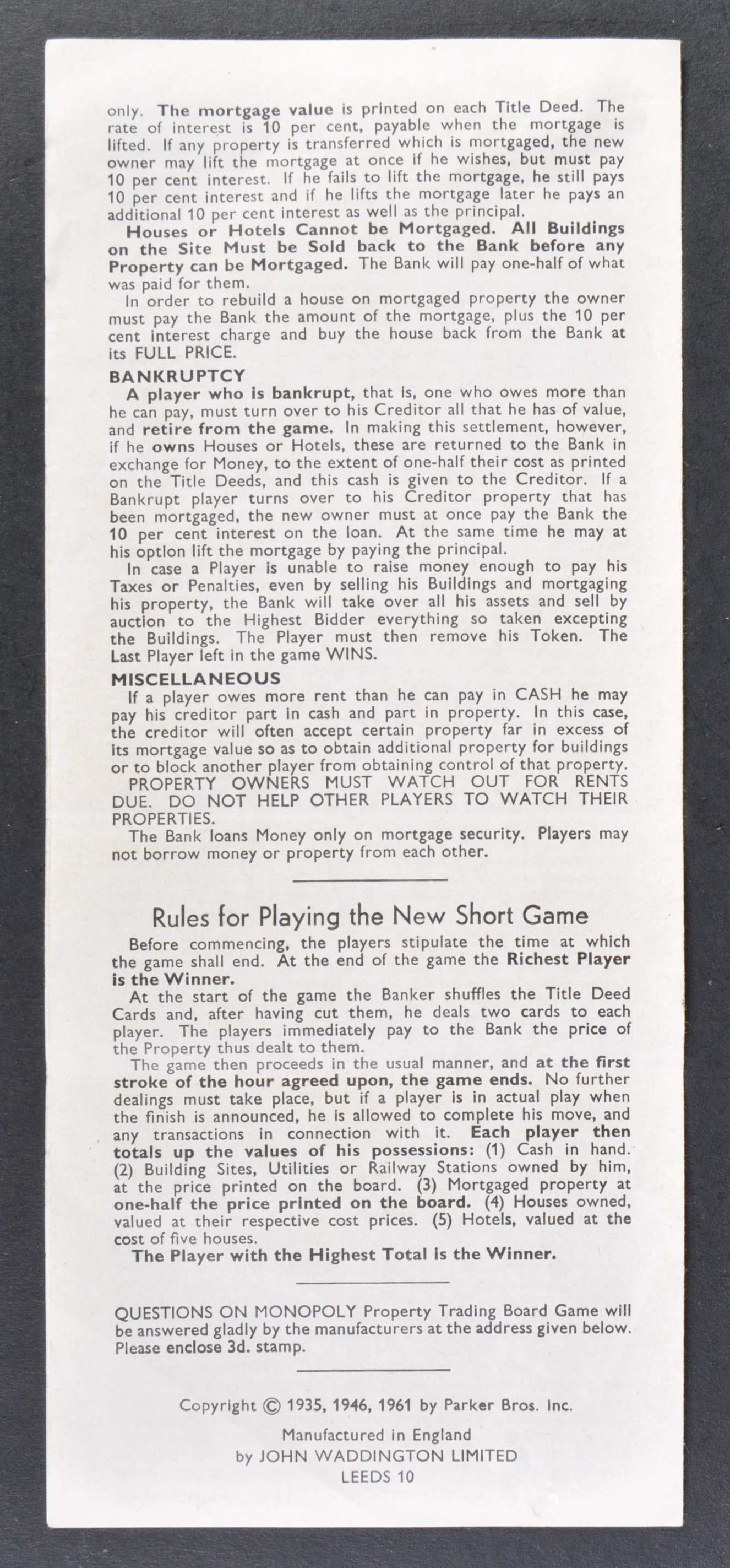 GREAT TRAIN ROBBERY - RONNIE BIGGS AUTOGRAPHED MONOPOLY INSTRUCTIONS - Image 3 of 3
