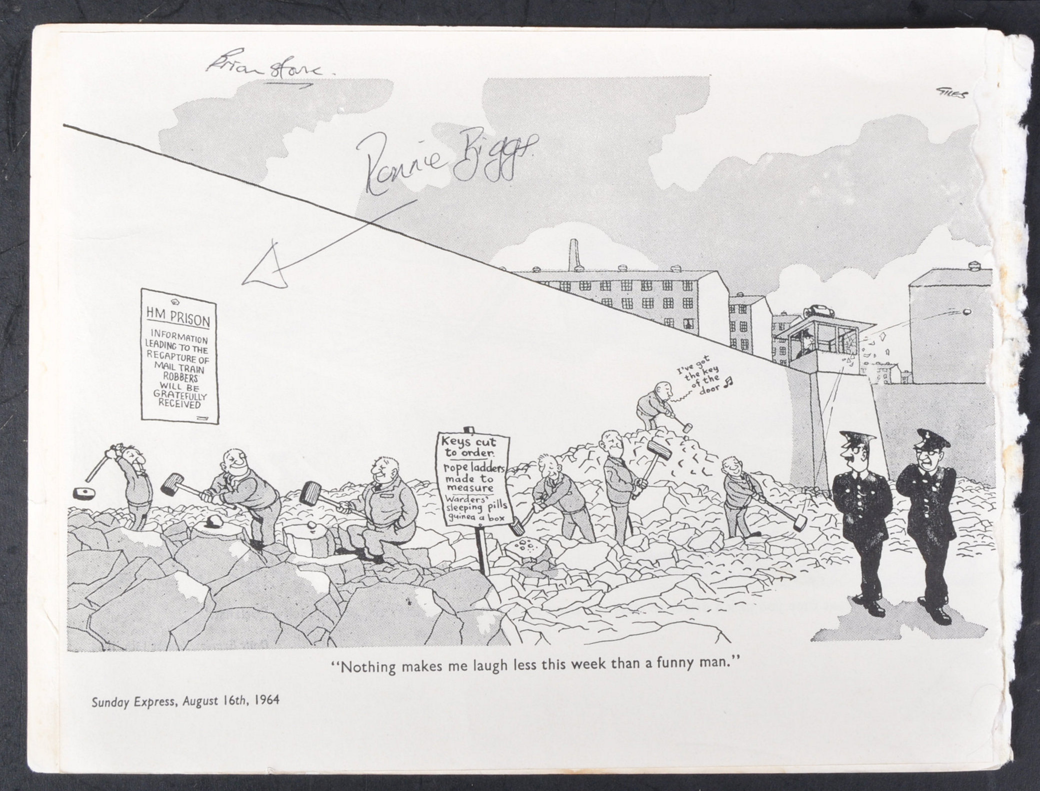 GREAT TRAIN ROBBERY - RONNIE BIGGS (1929-2013) - SIGNED GILES CARTOON