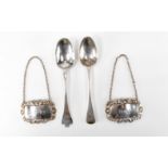 HALLMARKED SILVER SPOONS & DECANTER LABELS