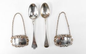 HALLMARKED SILVER SPOONS & DECANTER LABELS