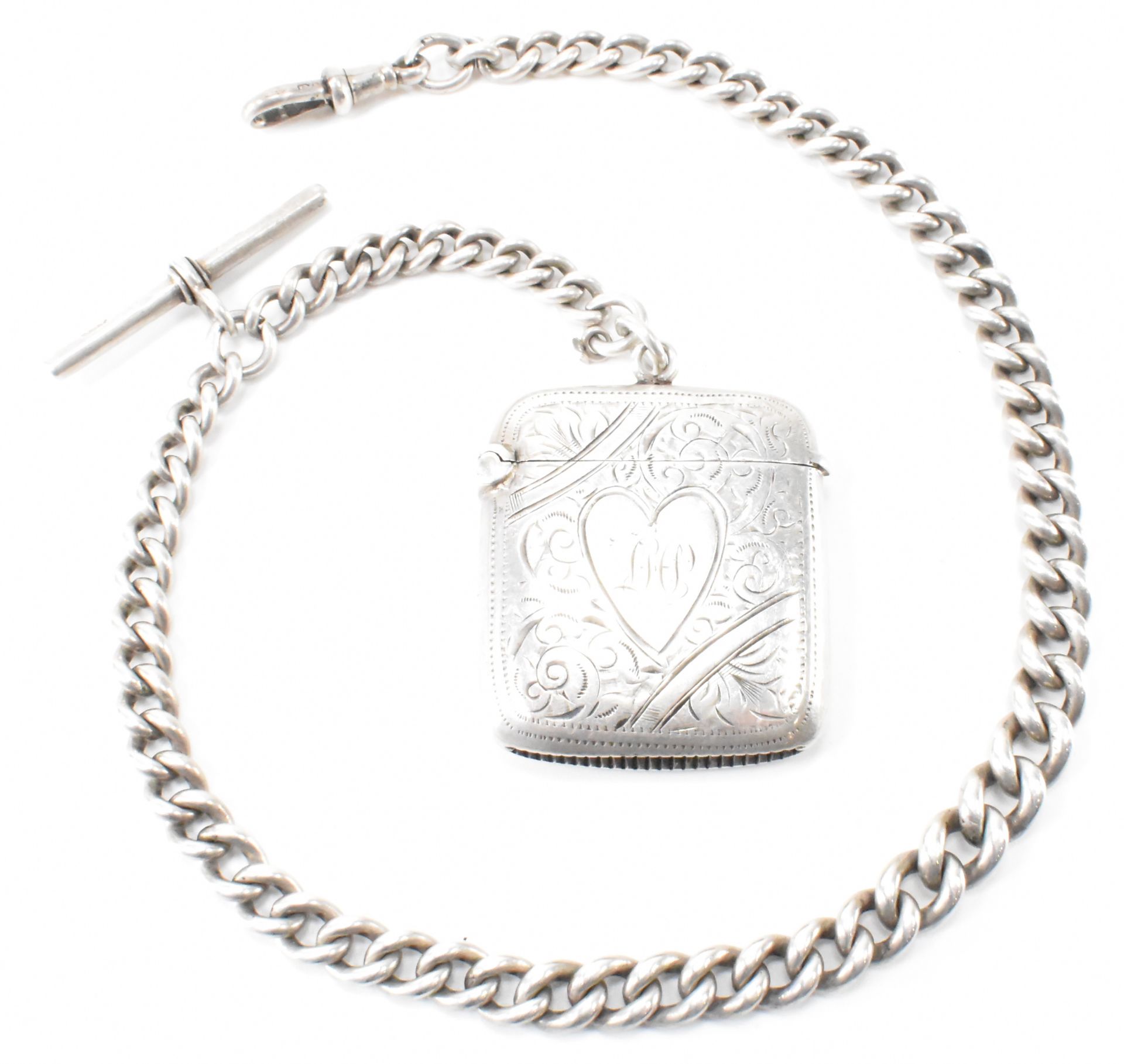 HALLMARKED SILVER VESTA CASE & CHAIN - Image 2 of 11