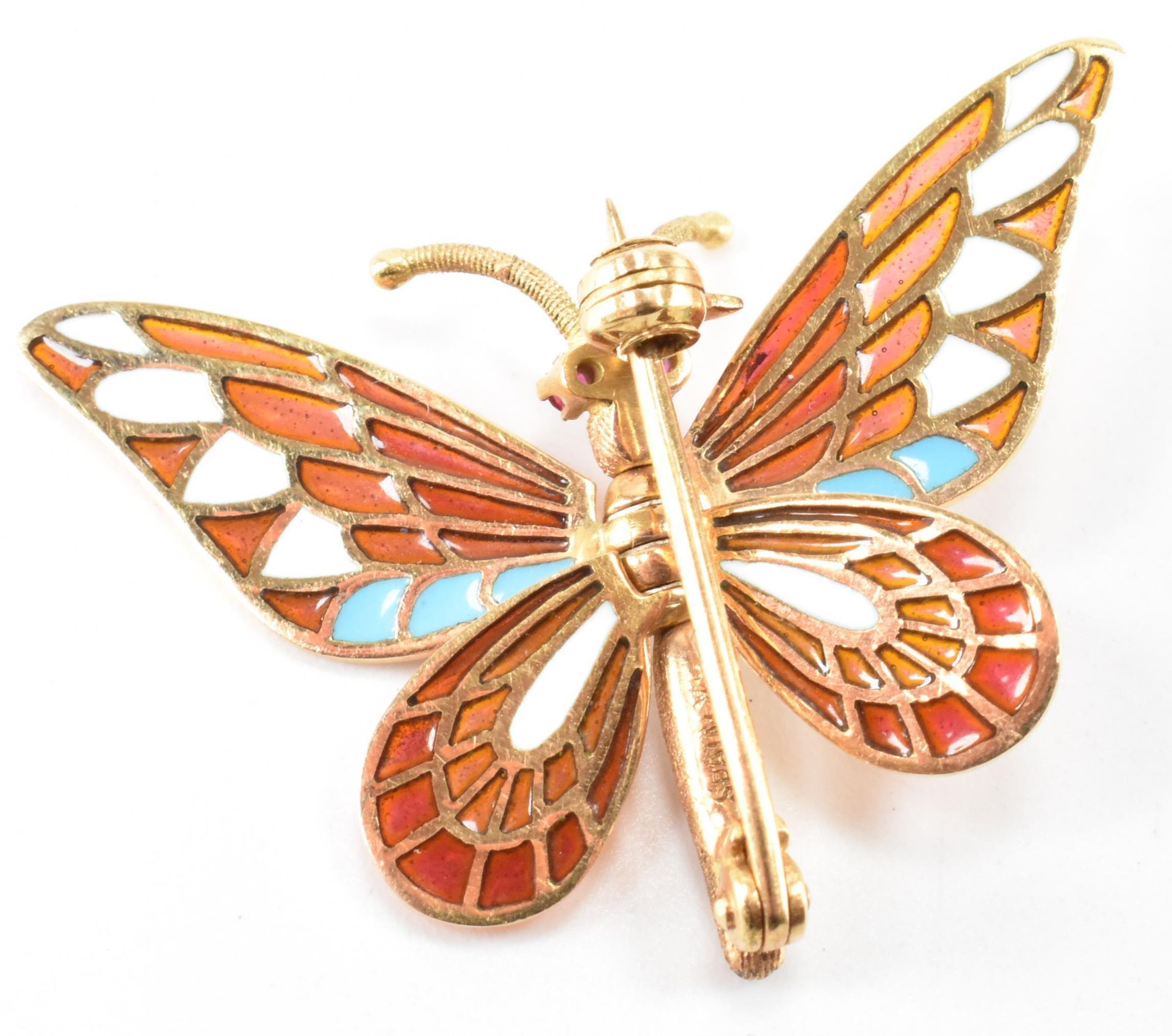 VINTAGE GOLD & PLIQUE A JOUR ENAMELLED BUTTERFLY BROOCH - Image 4 of 7