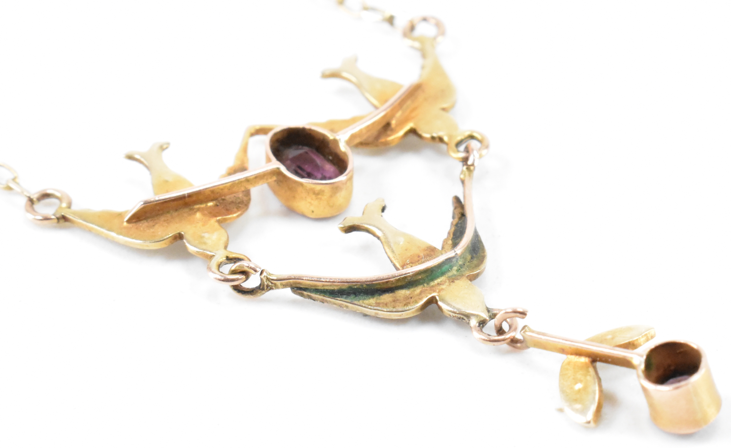 VICTORIAN GOLD SEEDPEARL & PASTE SWALLOW NECKLACE - Image 5 of 9