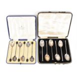 SIX SILVER HALLMARKED TEASPOONS & SILVER PLATED COFFEE BEAN SPOONS