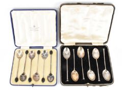 SIX SILVER HALLMARKED TEASPOONS & SILVER PLATED COFFEE BEAN SPOONS