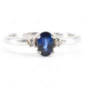 HALLMAKED 9CT WHITE GOLD SYNTHETIC SAPPHIRE & DIAMOND RING