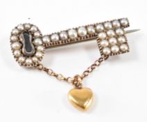 VICTORIAN ANTIQUE GOLD & SEEDPEARL KEY BROOCH