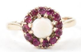 HALLMARKED 9CT GOLD OPAL & RUBY CLUSTER RING