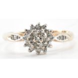 HALLMARKED 9CT GOLD & DIAMOND CLUSTER RING