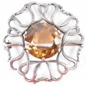 HALLMARKED SILVER & CITRINE SCOTTISH ROUNDEL BROOCH