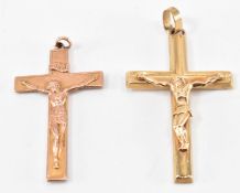 TWO 9CT GOLD HALLMARKED CRUCIFIX PENDANTS