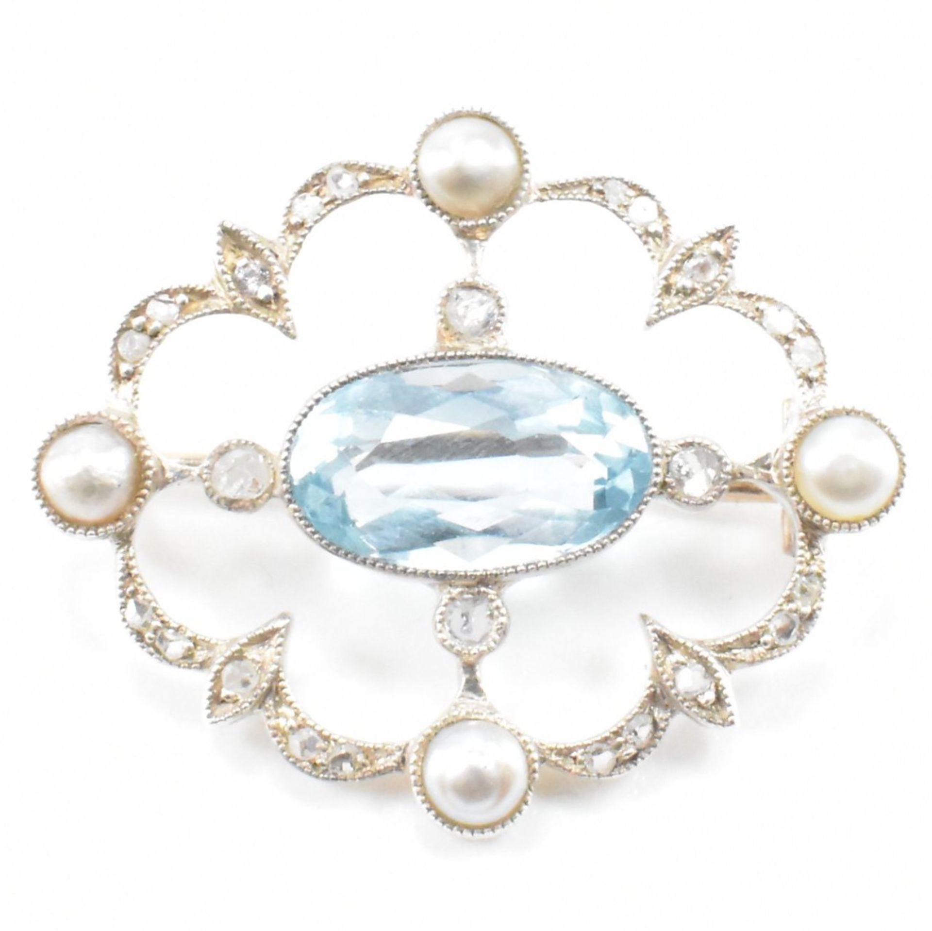 ANTIQUE AQUAMARINE PEARL & DIAMOND BROOCH