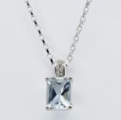 HALLMARKED AQUAMARINE & DIAMOND PENDANT NECKLACE