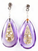 PAIR OF VINTAGE AMETHYST, DIAMOND & WHITE STONE DROP EARRINGS