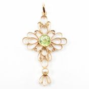 GOLD PERIDOT & SEED PEARL CROSS PENDANT