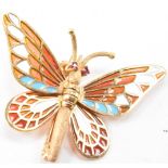 VINTAGE GOLD & PLIQUE A JOUR ENAMELLED BUTTERFLY BROOCH