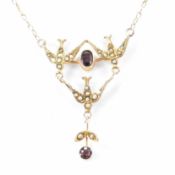 VICTORIAN GOLD SEEDPEARL & PASTE SWALLOW NECKLACE