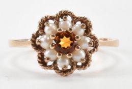 HALLMARKED 9CT GOLD CITRINE & HALF PEARL CLUSTER RING