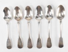 SIX SILVER HALLMAKED TEA SPOONS - VICTORIAN & LATER
