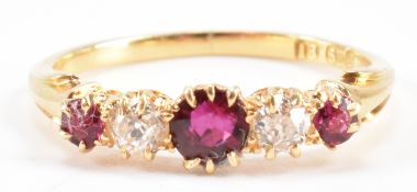 GOLD RUBY & DIAMOND FIVE STONE RING