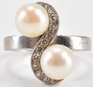 WHITE GOLD PEARL & DIAMOND CROSSOVER RING