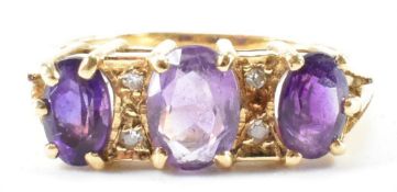 HALLMARKED 18CT GOLD AMETHYST & DIAMOND RING