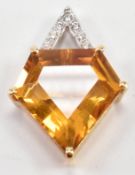 HALLMARKED 18CT GOLD CITRINE & DIAMOND PENDANT