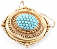 VICTORIAN GOLD & TURQUOISE LOCKET BROOCH PIN