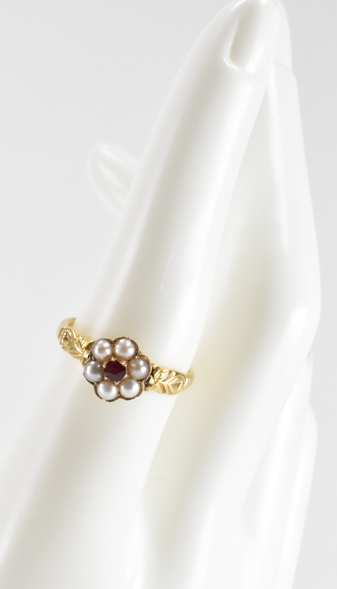 HALLMARKED VICTORIAN 18CT GOLD SEED PEARL & RUBY RING - Image 7 of 7