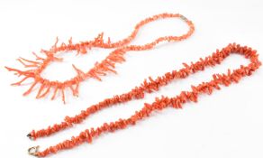 TWO VINTAGE BRANCH CORAL NECKLACES