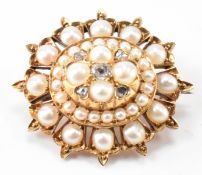 VICTORIAN GOLD PEARL AND DIAMOND BROOCH PIN