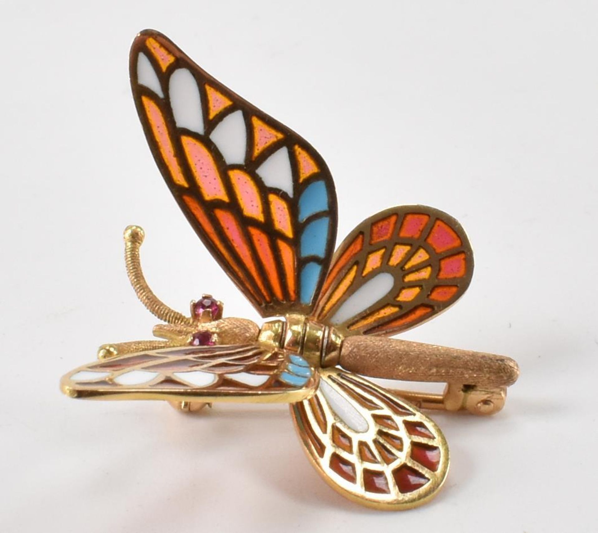 VINTAGE GOLD & PLIQUE A JOUR ENAMELLED BUTTERFLY BROOCH - Image 7 of 7