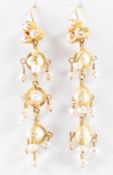 HIGH CARAT GOLD & CULTURED PEARL DROP EARRINGS