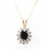 9CT GOLD SAPPHIRE & CZ PENDANT NECKLACE