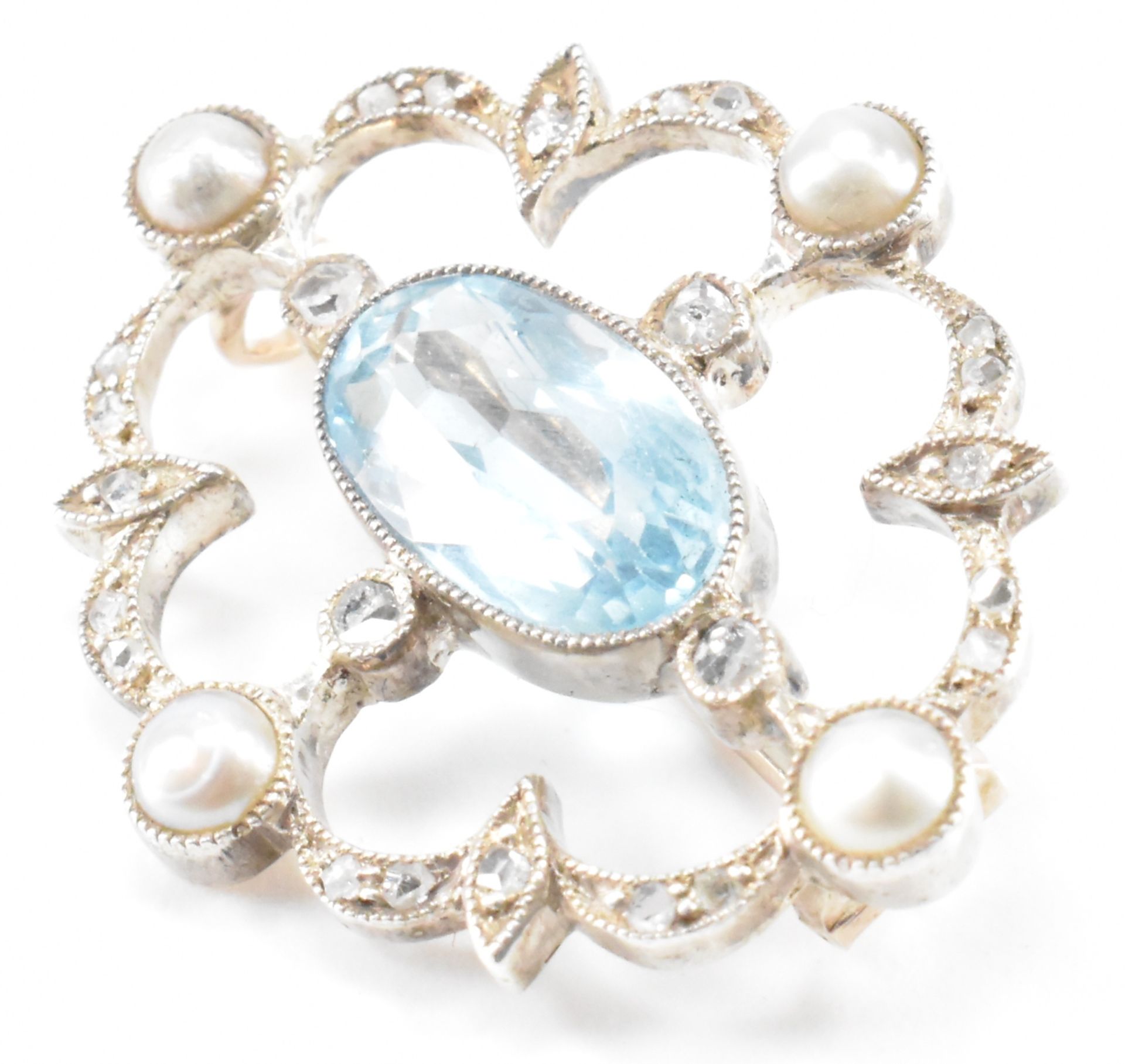 ANTIQUE AQUAMARINE PEARL & DIAMOND BROOCH - Image 5 of 8