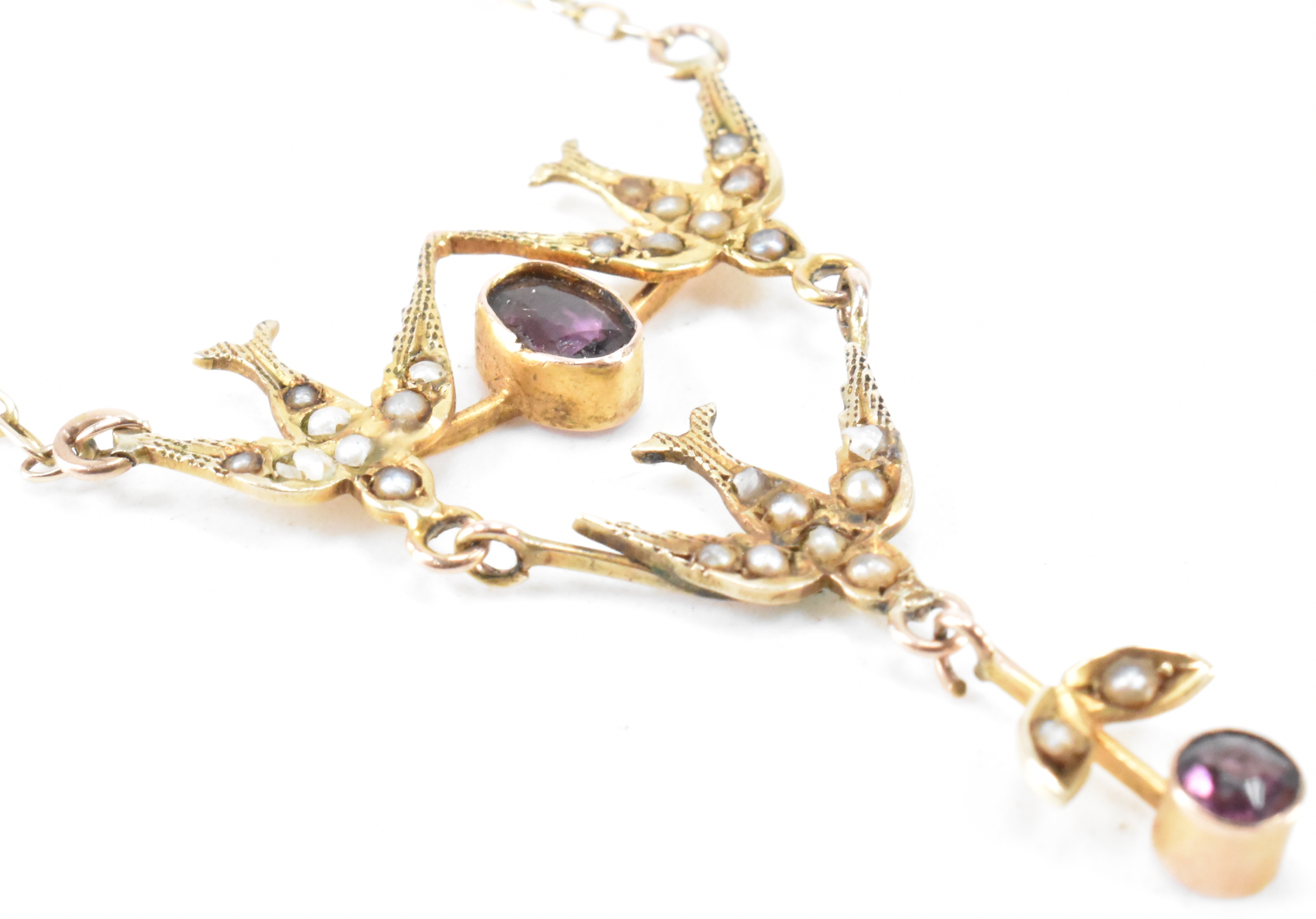VICTORIAN GOLD SEEDPEARL & PASTE SWALLOW NECKLACE - Image 4 of 9