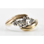 HALLMARKED 9CT GOLD & DIAMOND CROSSOVER RING