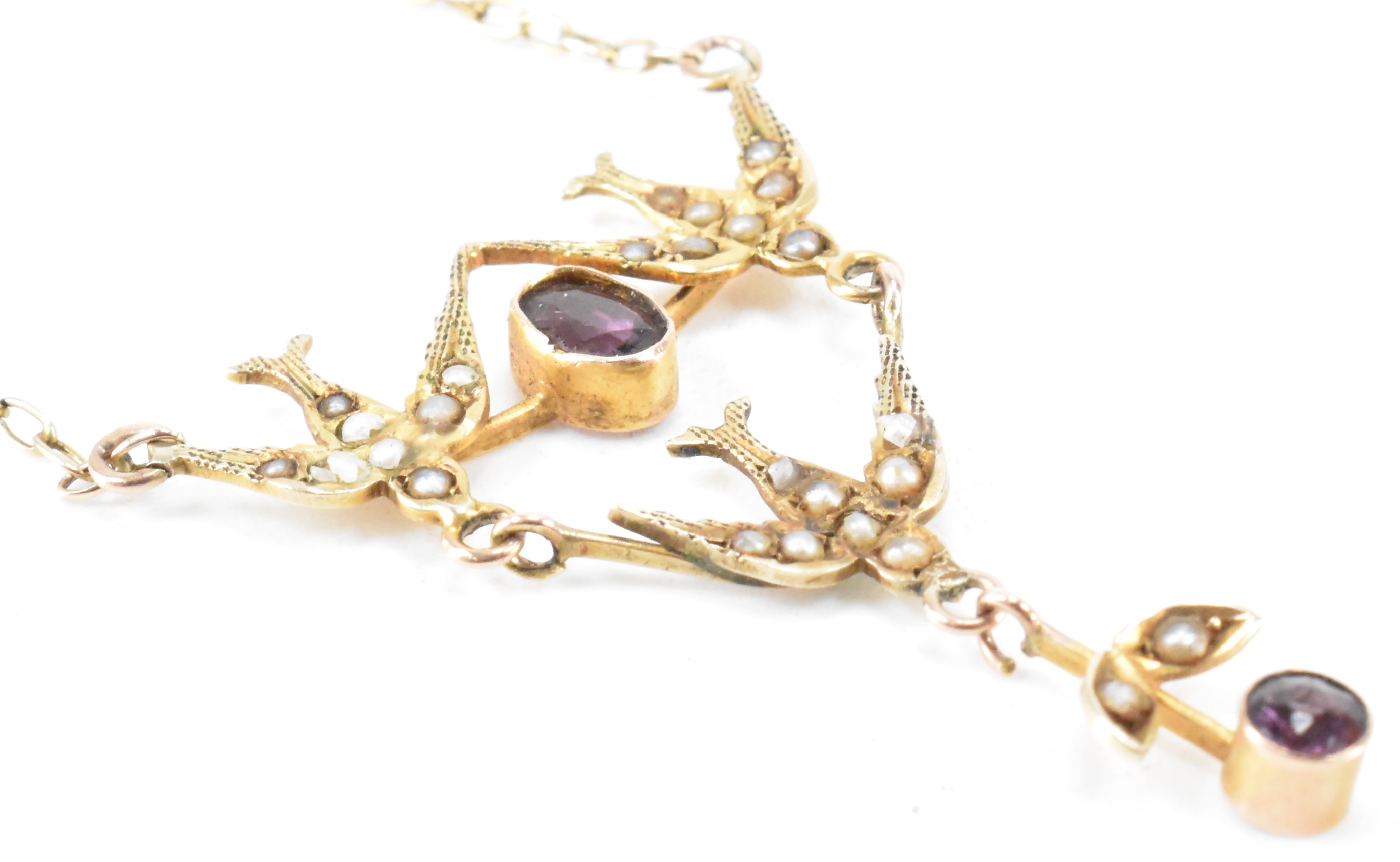 VICTORIAN GOLD SEEDPEARL & PASTE SWALLOW NECKLACE - Image 3 of 9