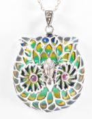 SILVER & PLIQUE A JOUR OWL PENDANT NECKLACE