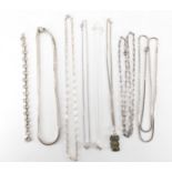 ASSORTMENT OF SILVER & WHITE METAL CHAIN NECKLACES