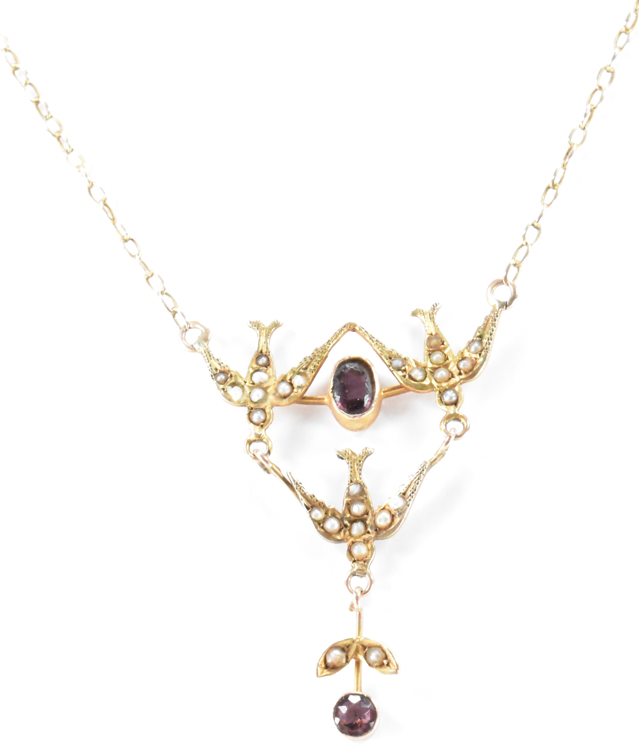 VICTORIAN GOLD SEEDPEARL & PASTE SWALLOW NECKLACE - Image 2 of 9