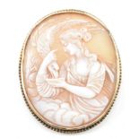 VICTORIAN CARVED SHELL HEBE CAMEO BROOCH