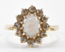 HALLMARKED 9CT GOLD OPAL & WHITE STONE RING